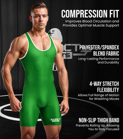 Men's Plain Green Wrestling Singlets, Powerlifting Singlet