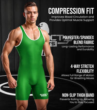 Men's Plain Green Wrestling Singlets, Powerlifting Singlet