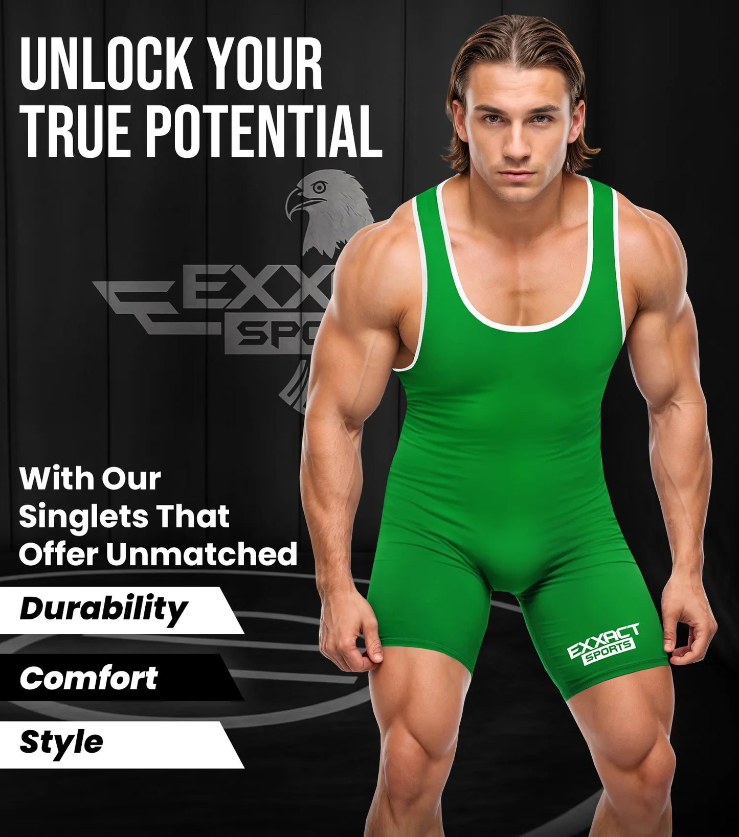 Men's Plain Green Wrestling Singlets, Powerlifting Singlet