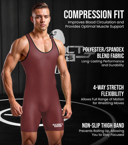 Men's Plain Maroon Wrestling Singlets, Powerlifting Singlet