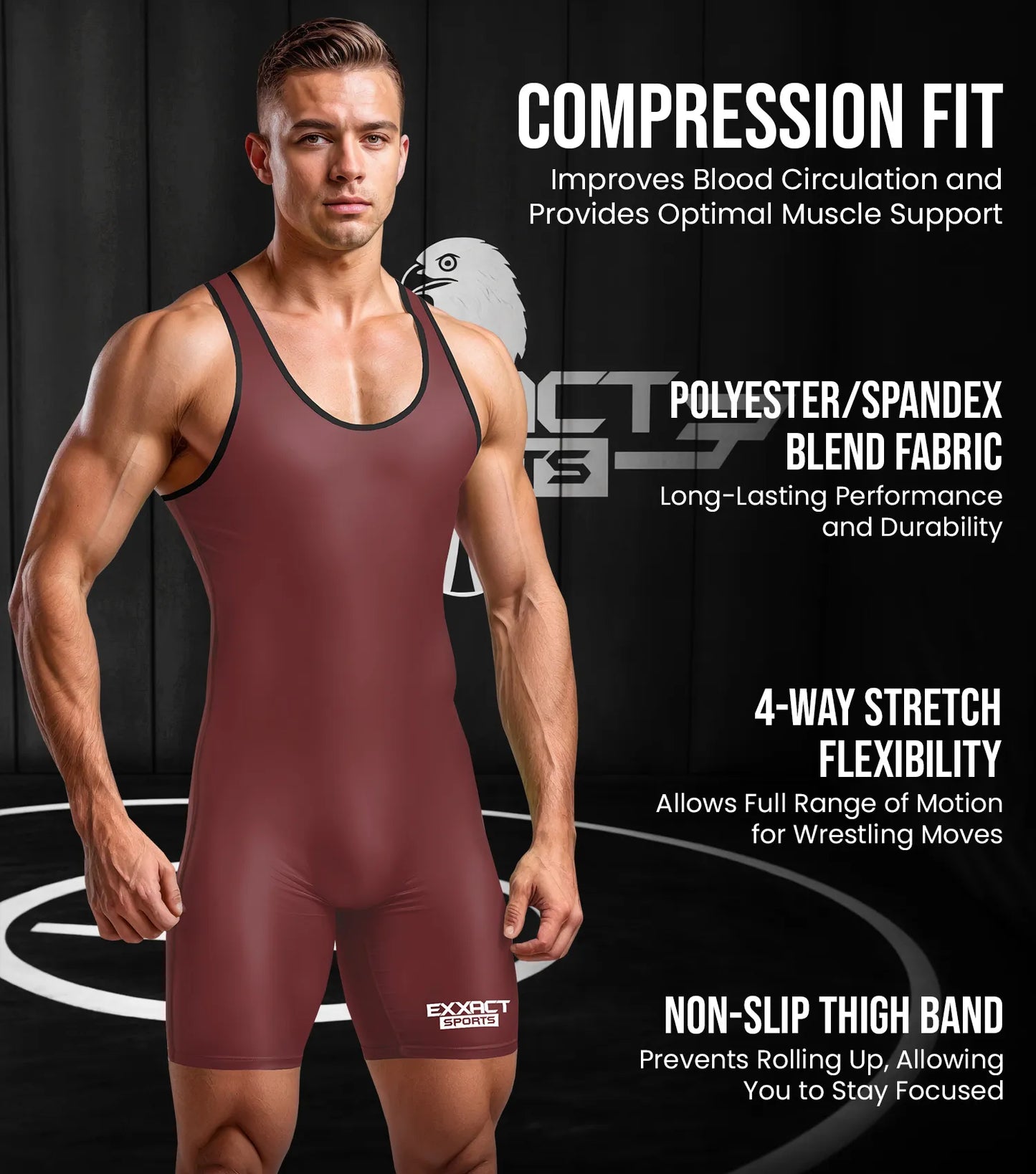 Men's Plain Maroon Wrestling Singlets, Powerlifting Singlet
