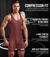 Men's Plain Maroon Wrestling Singlets, Powerlifting Singlet