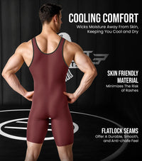 Men's Plain Maroon Wrestling Singlets, Powerlifting Singlet
