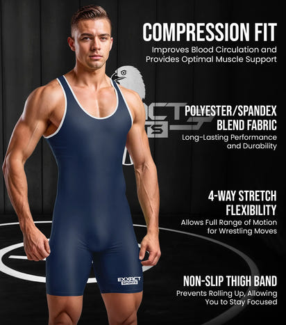 Men's Plain Navy Wrestling Singlets, Powerlifting Singlet