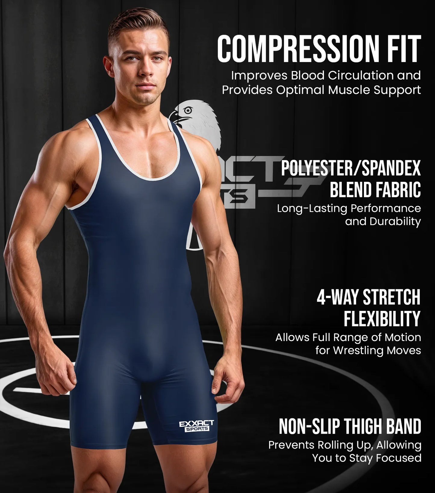 Men's Plain Navy Wrestling Singlets, Powerlifting Singlet