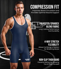 Men's Plain Navy Wrestling Singlets, Powerlifting Singlet