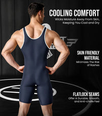 Men's Plain Navy Wrestling Singlets, Powerlifting Singlet