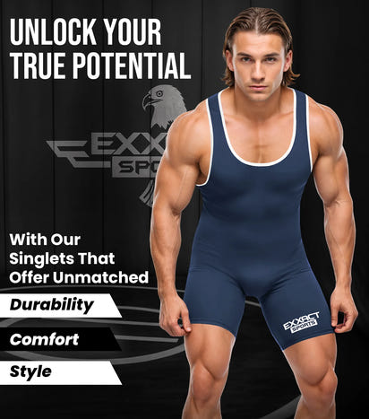 Men's Plain Navy Wrestling Singlets, Powerlifting Singlet