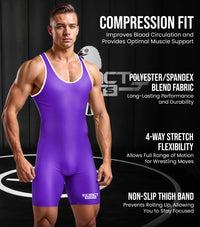 Men's Plain Purple Wrestling Singlets, Powerlifting Singlet