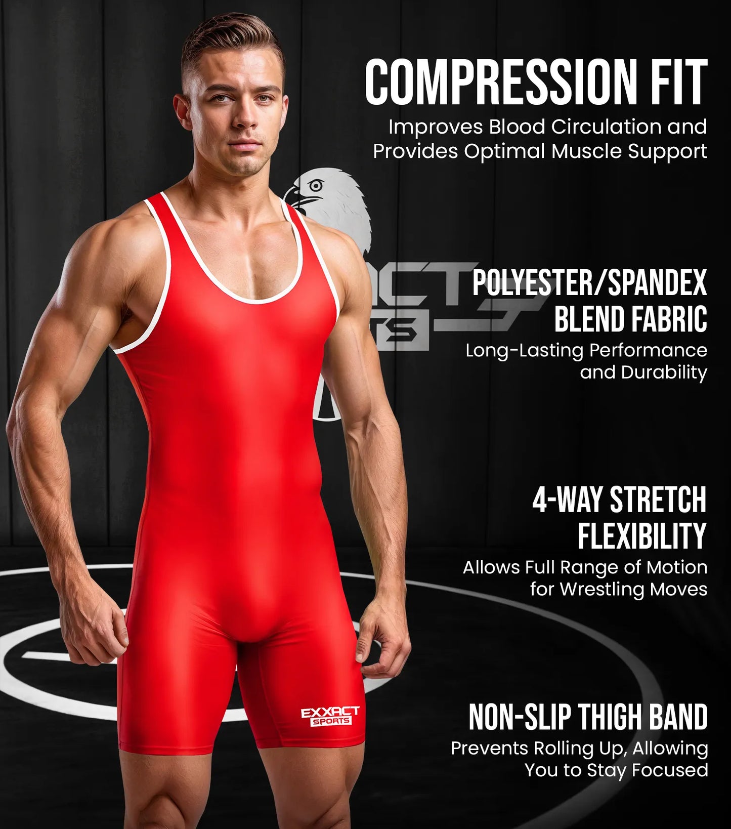 Men's Plain Red Wrestling Singlets, Powerlifting Singlet