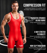 Men's Plain Red Wrestling Singlets, Powerlifting Singlet
