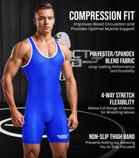 Men's Plain Royal Blue Wrestling Singlets, Powerlifting Singlet