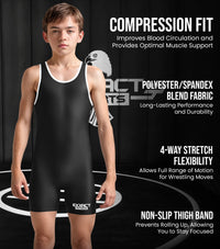 Boys Youth Plain Black Wrestling Singlets, Powerlifting Singlet