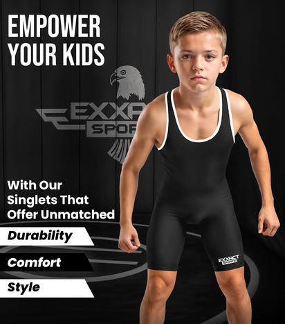 Boys Youth Plain Black Wrestling Singlets, Powerlifting Singlet