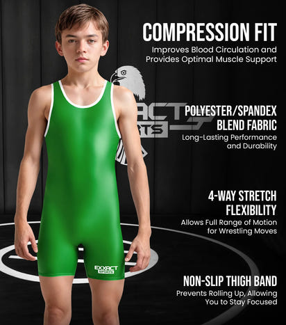 Boys Youth Plain Green Wrestling Singlets, Powerlifting Singlet