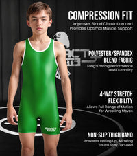 Boys Youth Plain Green Wrestling Singlets, Powerlifting Singlet