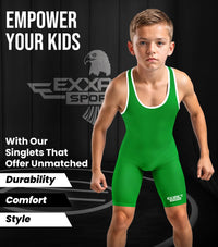 Boys Youth Plain Green Wrestling Singlets, Powerlifting Singlet