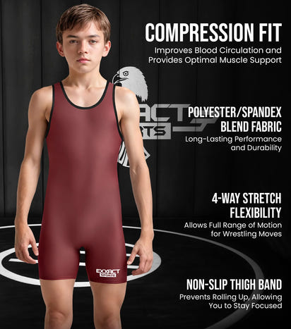 Boys Youth Plain Maroon Wrestling Singlets, Powerlifting Singlet