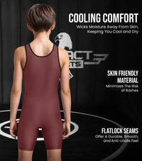 Boys Youth Plain Maroon Wrestling Singlets, Powerlifting Singlet