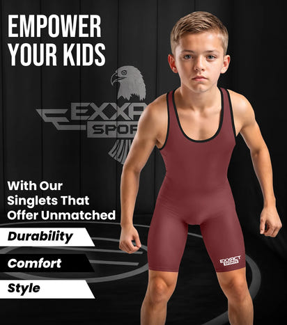 Boys Youth Plain Maroon Wrestling Singlets, Powerlifting Singlet