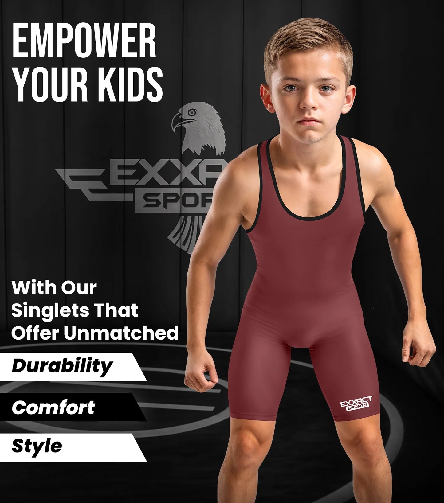 Boys Youth Plain Maroon Wrestling Singlets, Powerlifting Singlet