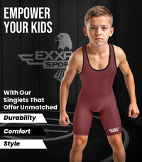Boys Youth Plain Maroon Wrestling Singlets, Powerlifting Singlet