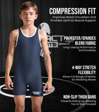 Boys Youth Plain Navy Wrestling Singlets, Powerlifting Singlet