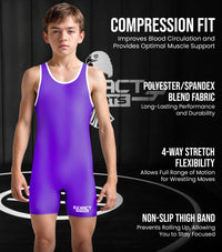 Boys Youth Plain Purple Wrestling Singlets, Powerlifting Singlet