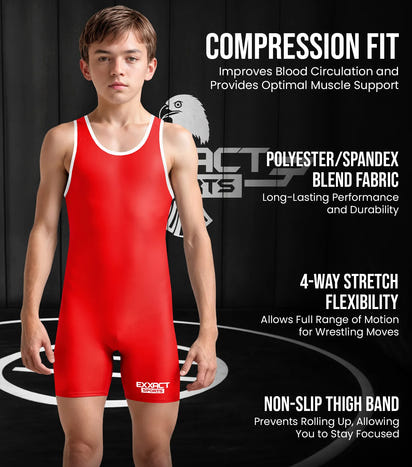 Boys Youth Plain Red Wrestling Singlets, Powerlifting Singlet