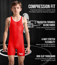 Boys Youth Plain Red Wrestling Singlets, Powerlifting Singlet