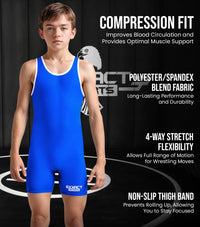 Boys Youth Plain Royal Blue Wrestling Singlets, Powerlifting Singlet