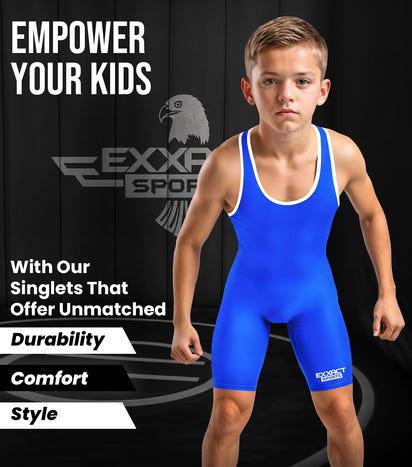 Boys Youth Plain Royal Blue Wrestling Singlets, Powerlifting Singlet