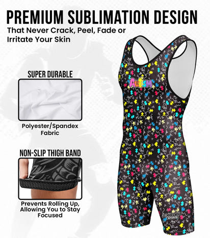 Boys Youth Sublimated Wrestling Singlets (Autism)