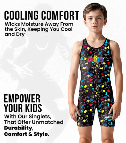 Boys Youth Sublimated Wrestling Singlets (Autism)