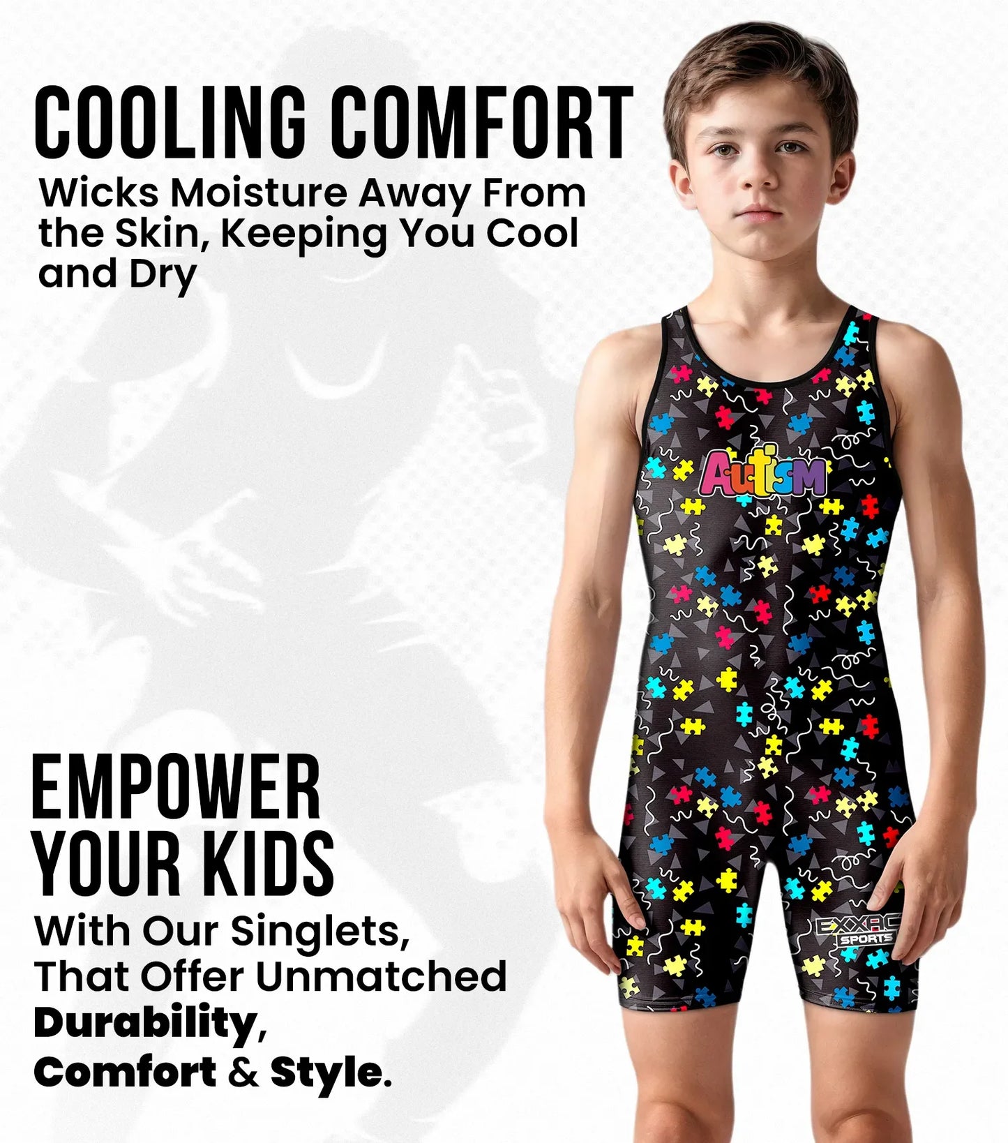 Boys Youth Sublimated Wrestling Singlets (Autism)