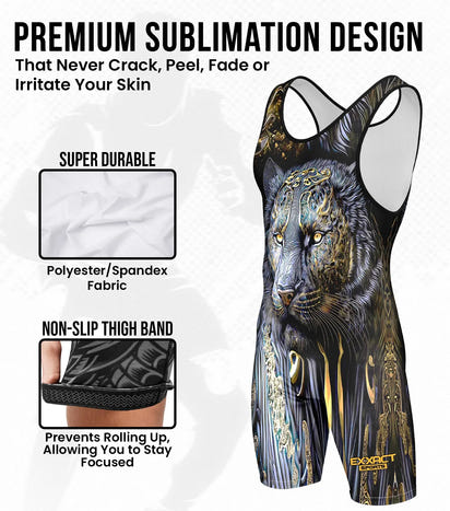 Boys Youth Sublimated Wrestling Singlets (Black Lion)