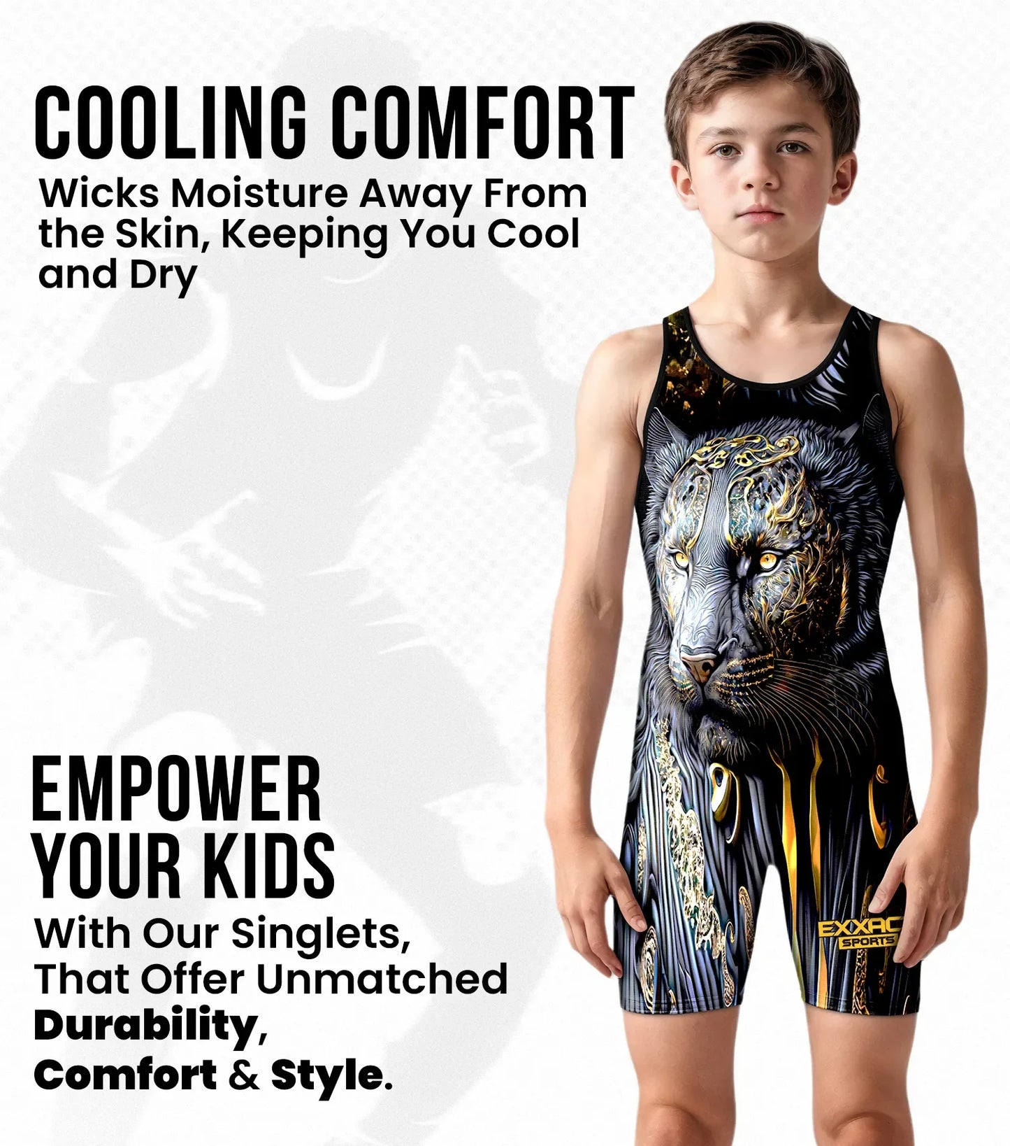Boys Youth Sublimated Wrestling Singlets (Black Lion)