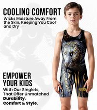 Boys Youth Sublimated Wrestling Singlets (Black Lion)