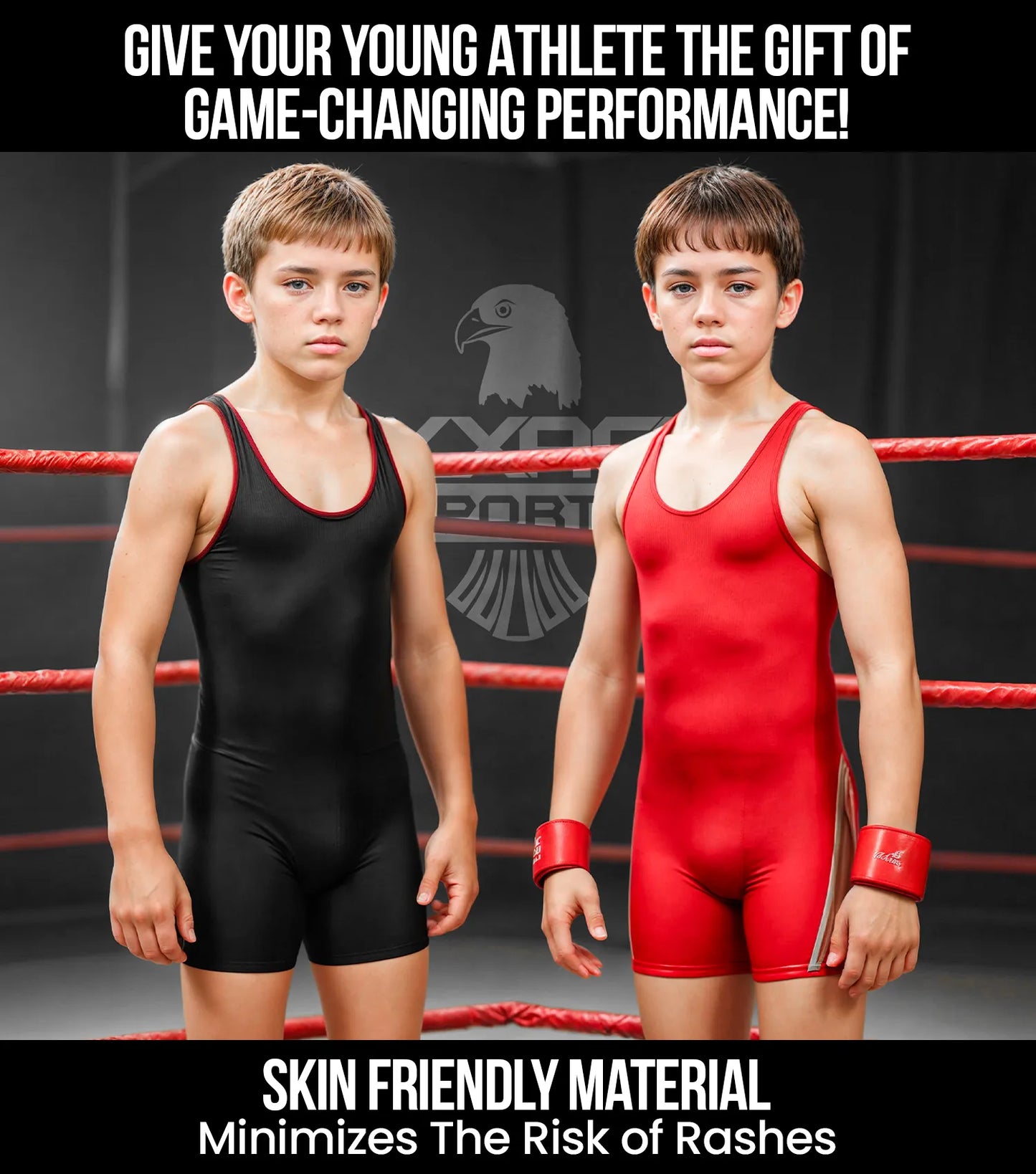 Boys Youth Sublimated Wrestling Singlets (Black Lion)