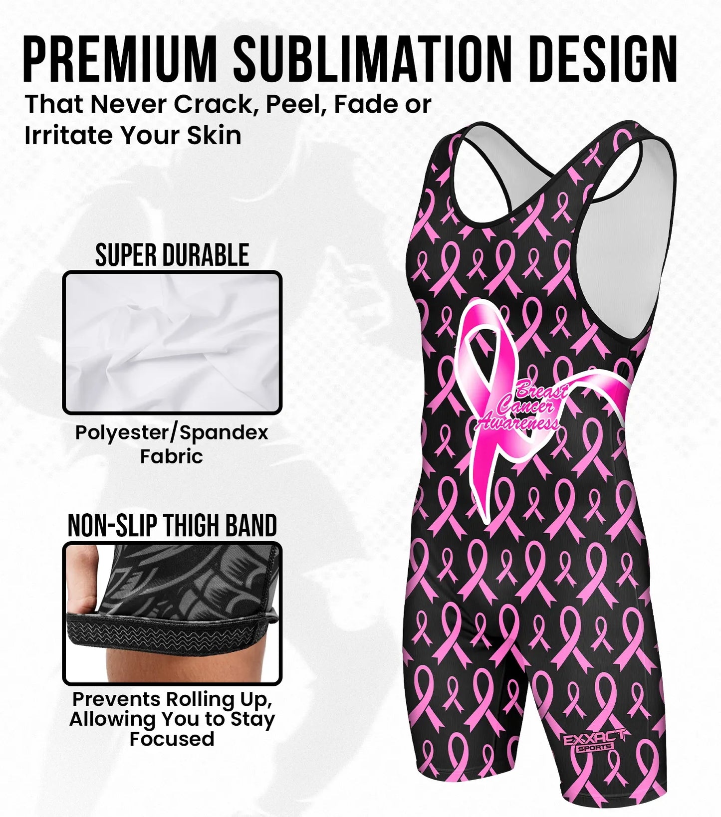 Boys Youth Sublimated Wrestling Singlets (Breast Cancer)