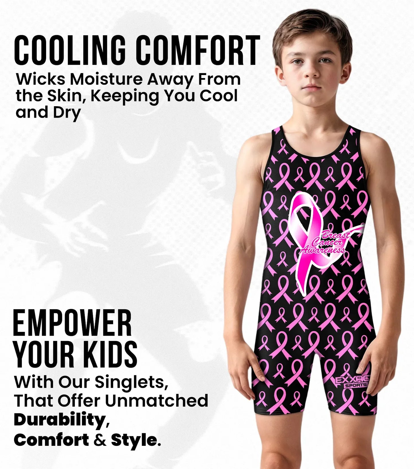 Boys Youth Sublimated Wrestling Singlets (Breast Cancer)