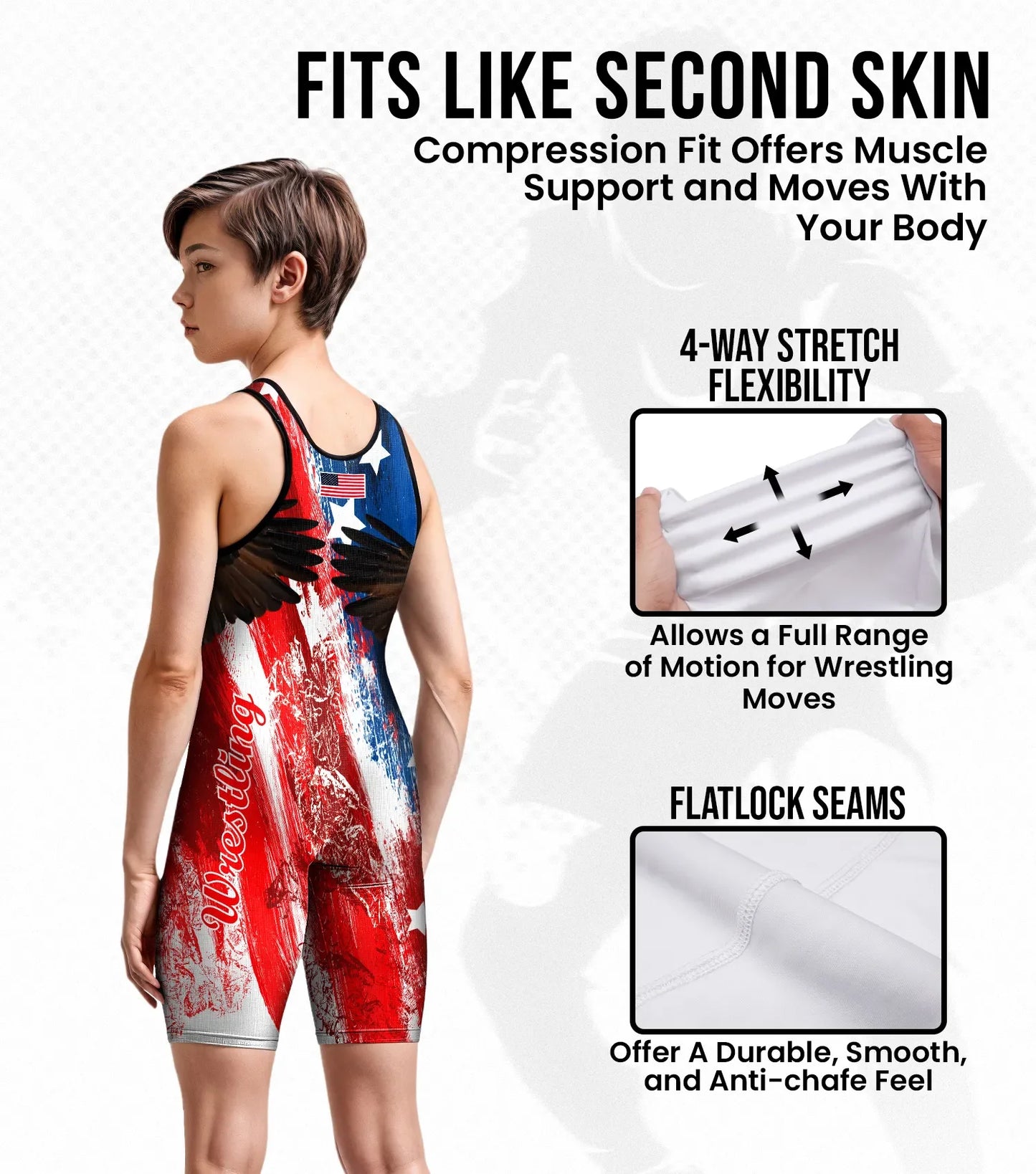 Boys Youth Sublimated Wrestling Singlets (Brushy USA)
