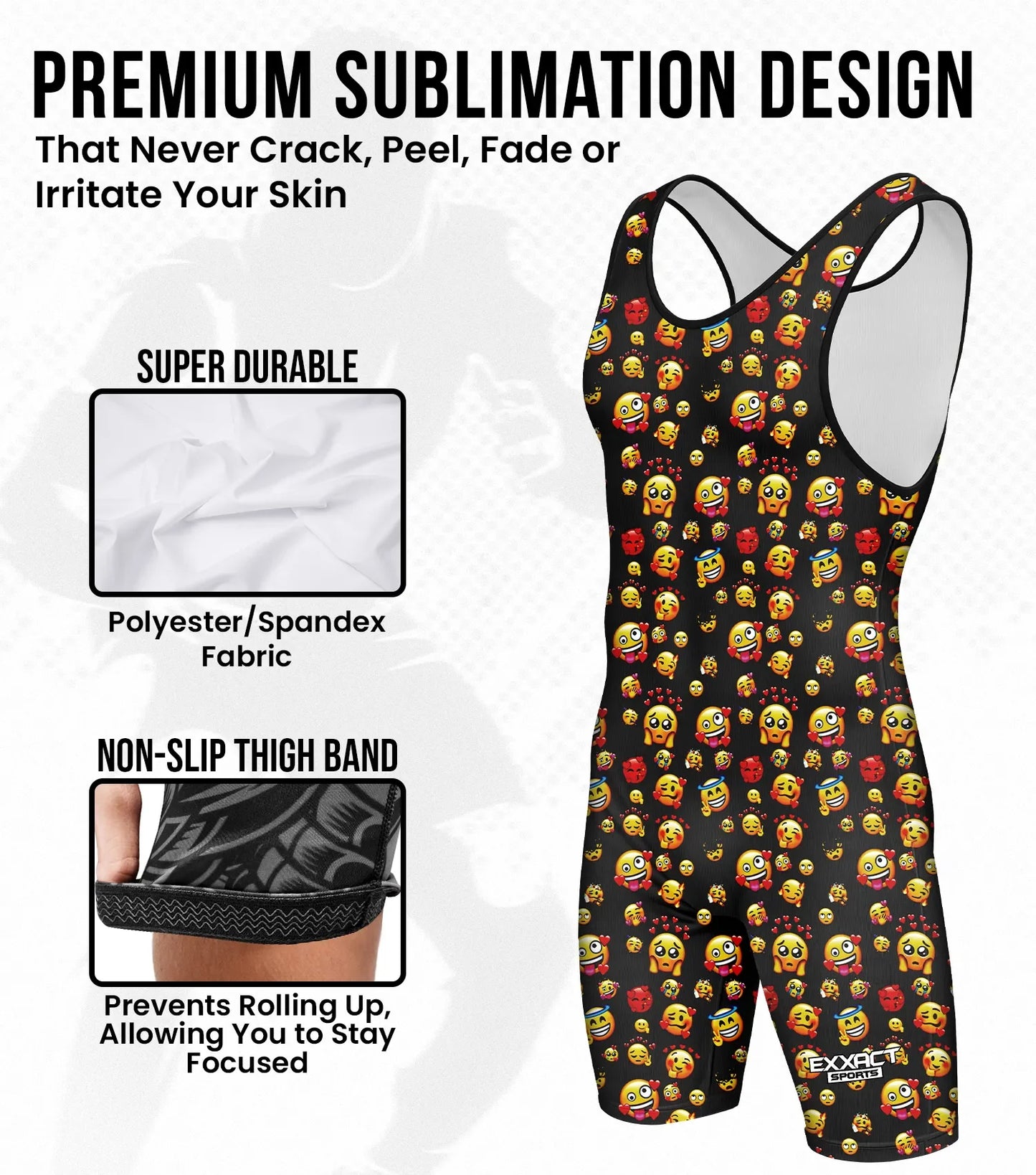 Boys Youth Sublimated Wrestling Singlets (Emoji)