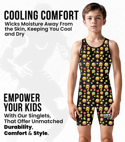 Boys Youth Sublimated Wrestling Singlets (Emoji)