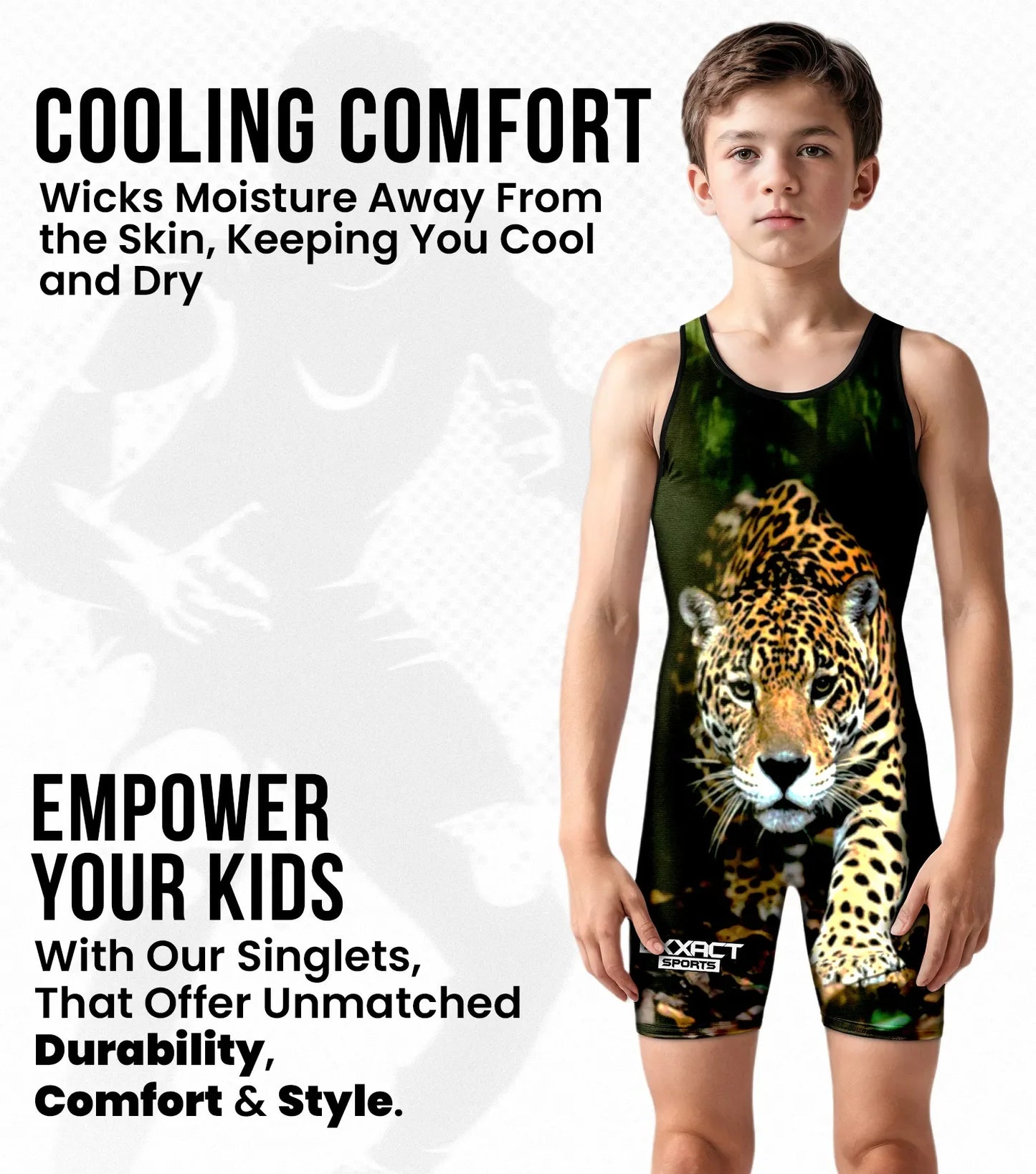 Boys Youth Sublimated Wrestling Singlets (Leopard)