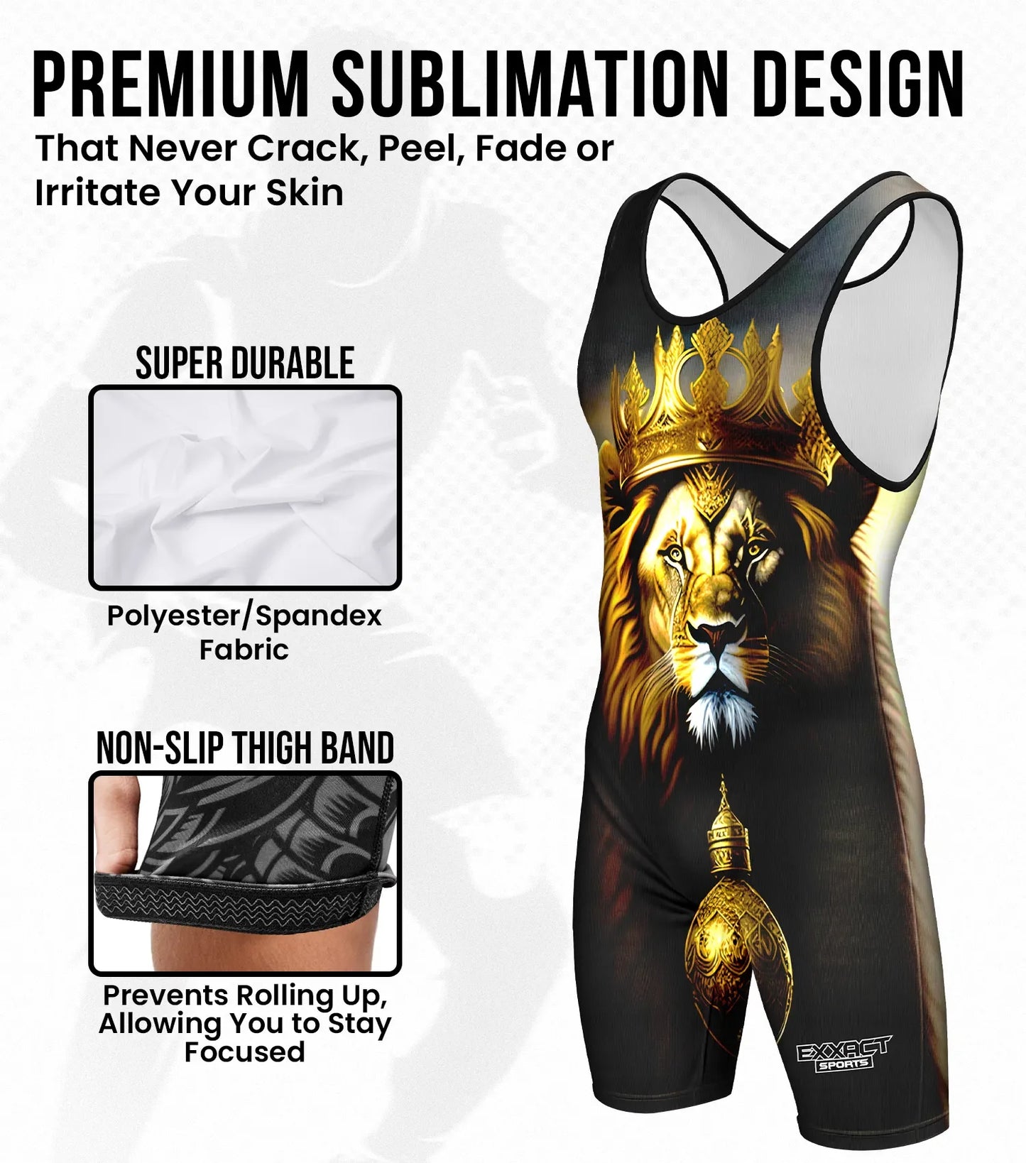 Boys Youth Sublimated Wrestling Singlets (Lion)