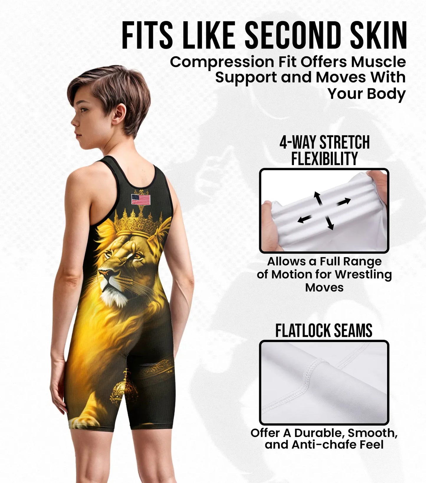 Boys Youth Sublimated Wrestling Singlets (Lion)