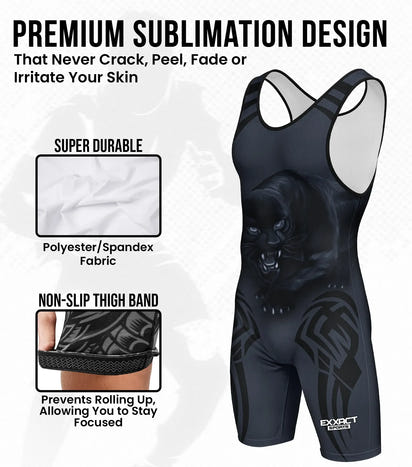 Boys Youth Sublimated Wrestling Singlets (Black Panther)