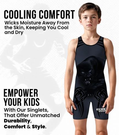 Boys Youth Sublimated Wrestling Singlets (Black Panther)
