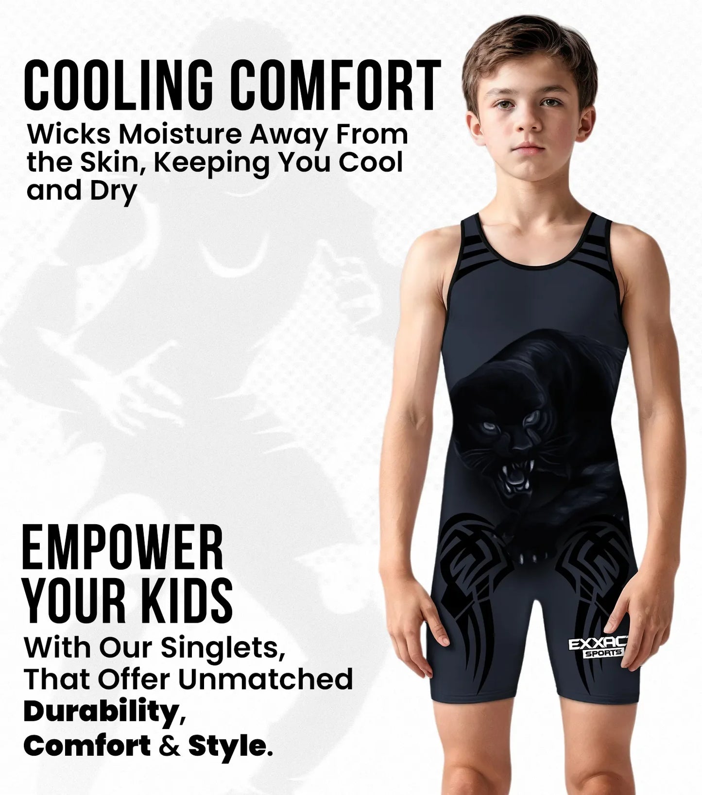 Boys Youth Sublimated Wrestling Singlets (Black Panther)